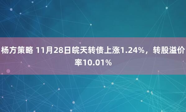 杨方策略 11月28日皖天转债上涨1.24%,转股溢价率10.01%